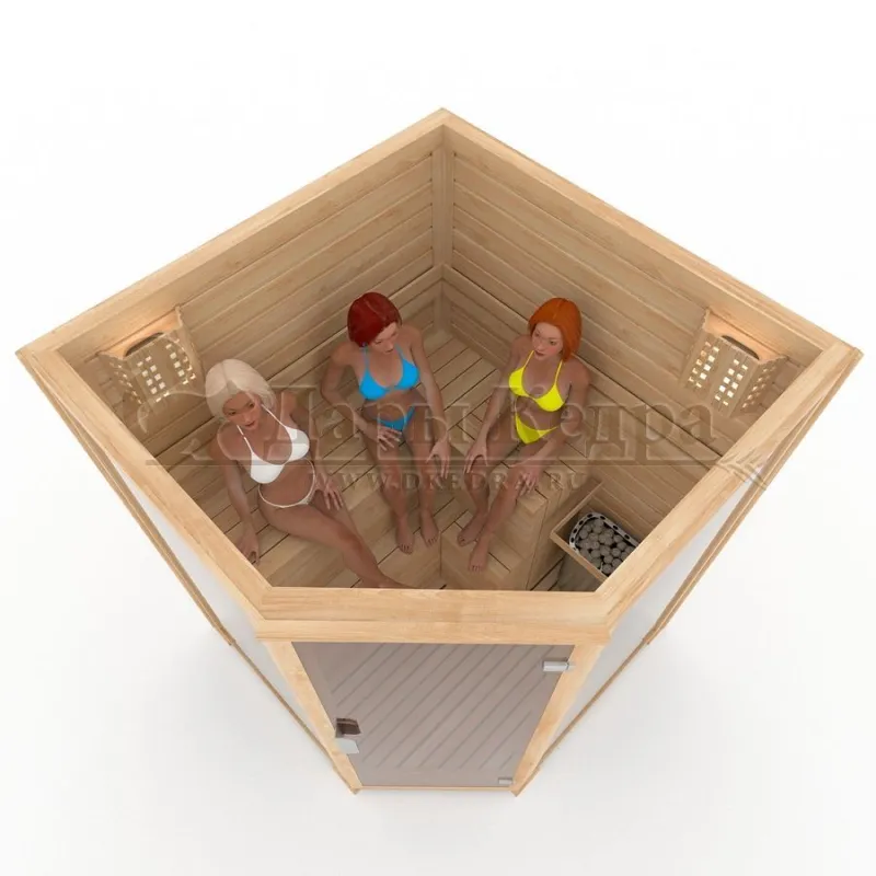 Трехместная угловая финская сауна кабина из кедра с электрокаменкой