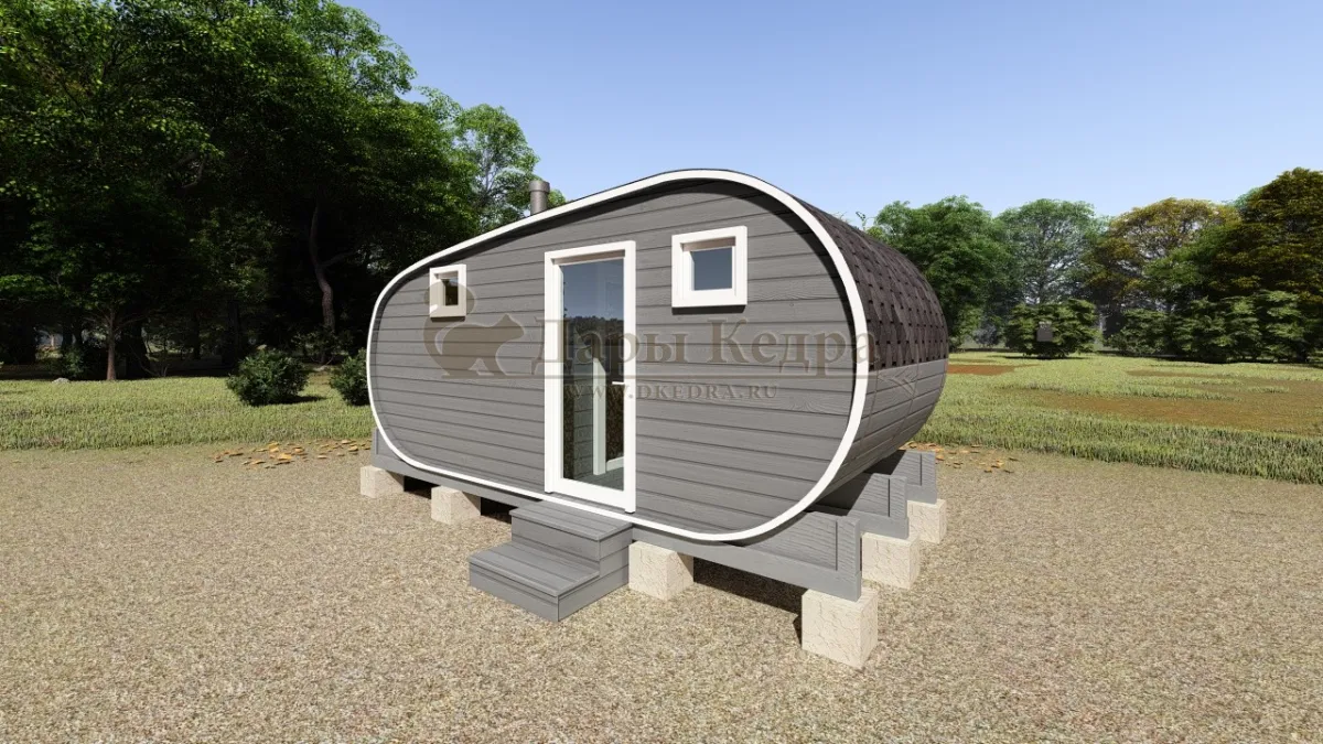 Баня-бочка «Танк» из кедра 5х2,2 метра (вариант 1)