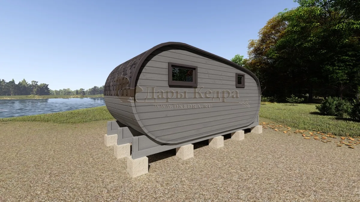 Баня-бочка «Танк» из кедра 5х2,2 метра (вариант 2)